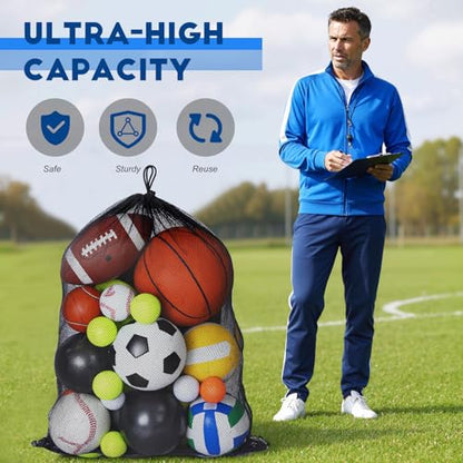 Sports Ball Bag Drawstring Mesh Bags Soccer Large Ball Net Bag Sports Equipment Storage Organizer for Balls Gym, Beach, Cloth, Swimming Gears - size: 30 x 40inch