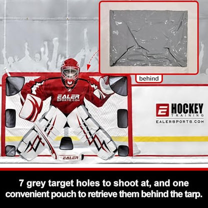 EALER Hockey Shooting Tarp 7x10 FT & 7/8x16 FT in 1 - Heavy Duty Goalie Target for Ice & Street Practice - Tear-Proof Built-in Shooter Tutor - Net Replacement for Garage Wall Protection - size: 7'/8' x 16' in 1