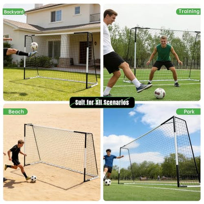 Heavy Duty Soccer Goal 2.6x3|4x6|6x8|6.5x10|6.5x12FT, All-Weather Steel Frame Tool-Free Quick Assembly Football Training Goal, Multi-Size Backyard & Match Equipment with Ground Stakes - size: XL | 198x300cm