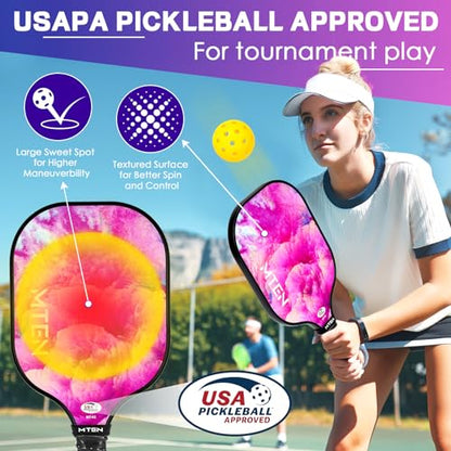 Pickleball Paddles Set of 2 or 4, or Single Paddle – USAPA Approved Fiberglass Surface Pickleball Rackets Set for Men & Women - color: Pink*2
