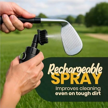 Golf Club Cleaner Brush with Water Spray System 2- in- 1 Cleaner, Ultra Strong Magnetic Clip, Advanced Leak-Proof Spray System for Irons Wedges & Golf Balls
