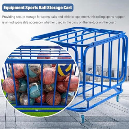 Blue Gym Ball Storage Cart, Garage Sports Equipment Organizer Locker Cart, Rolling Basketball Racks Holder for Balls, Sports Ball Storage Cart, for Garage Storage, Gym