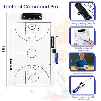 Double-Sided Basketball Coaching Clipboard & Dry Erase Whiteboard for Coaches | Built-in Marker Holder & Sturdy Pro Markers | Portable Durable Tactical Board for Court Training