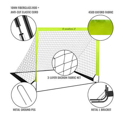 VavaCava 4'x3' Kids Soccer Goal Set, 2 Portable Pop Up Soccer Goals for Backyard, 2 Size 3 Balls, 10 Cones, Pump, Carry Bag, Little Monster Keychain & SGS Certificate, Toddler Soccer Net