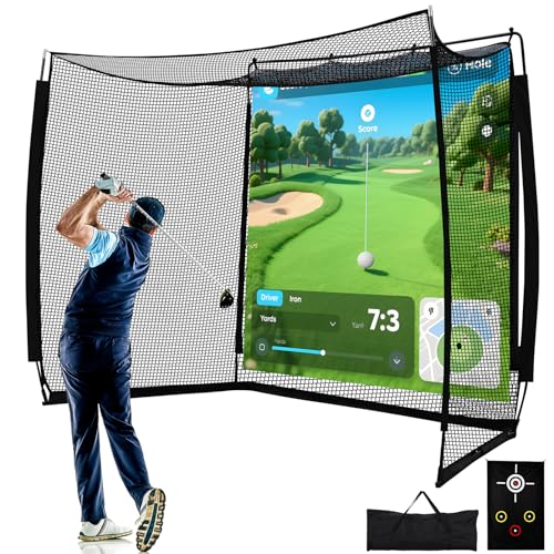Golf Net with Simulator Impact Screen and Target Cloth, 10x8ft Golf Practice Net for Backyard, Portable Heavy Duty Golf Hitting Net for Outdoor Indoor