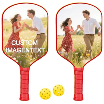 Custom Pickleball Paddles with Photo Text Logo, Personalized Pickleball Paddles with Comfort Grip, Personalized Gifts for Beginners, Lover, Boyfriend, Men (Only One Paddle) - color: red