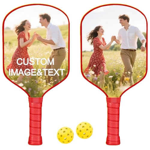 Custom Pickleball Paddles with Photo Text Logo, Personalized Pickleball Paddles with Comfort Grip, Personalized Gifts for Beginners, Lover, Boyfriend, Men (Only One Paddle) - color: red