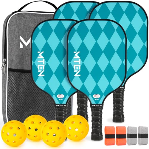 Pickleball Paddles Set of 2 or 4, or Single Paddle – USAPA Approved Fiberglass Surface Pickleball Rackets Set for Men & Women - color: Lake blue*4