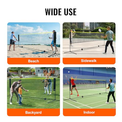 VEVOR Badminton Net, Height Adjustable Volleyball Net, Wide Foldable Pickleball Net, Portable Easy Setup Tennis Net Set with Poles, Stand and Carry Bag, for Kids Backyard Game Indoor Outdoor Use - size: 14ft