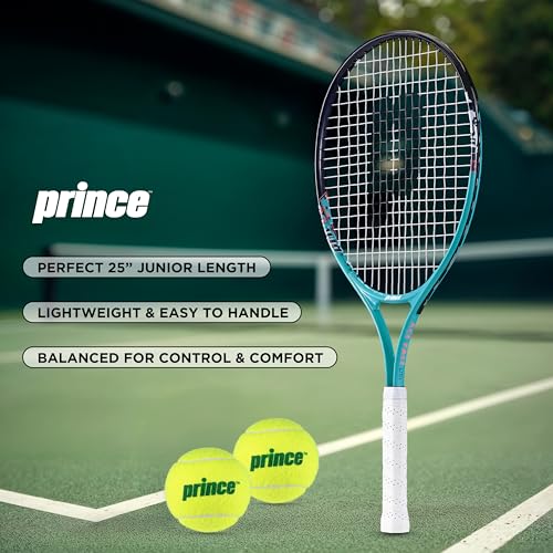 Prince - Tennis Racket Junior with Cover, Lightweight Youth Tennis Racquet Set with 2 Tennis Balls, Balanced Frame, Comfort Grip Handle for Kids & Beginners - color: Teal