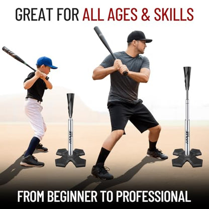 Pro Hitting Tee - Premium Batting Tee for Baseball/Softball with Weighted Base,Flexible Rubber Top, Aluminum Baseball Tee, Easy Adjust Height 24"-46" Softball Tee For All Age & Skill Level Players