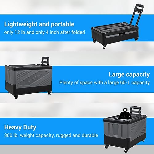 Storage Bins with Wheels - Rolling Carts with Wheels for Closet Organizers and Storage Foldable Rolling Cart for Teachers Rolling Crate Collapsible Shopping Cart Black