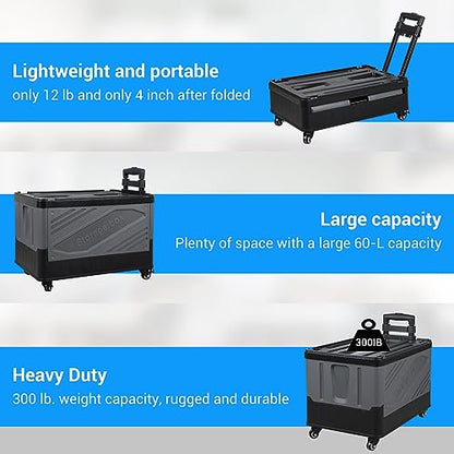 Storage Bins with Wheels - Rolling Carts with Wheels for Closet Organizers and Storage Foldable Rolling Cart for Teachers Rolling Crate Collapsible Shopping Cart Black