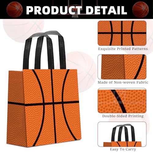 KERINGO 24 PCS Basketball Gift Bags Basketball Treat Bag with Handles Reusable Basketball Goodie Snack Favor Bag Non Woven Party Favor Bags for Sports Birthday Party Decor