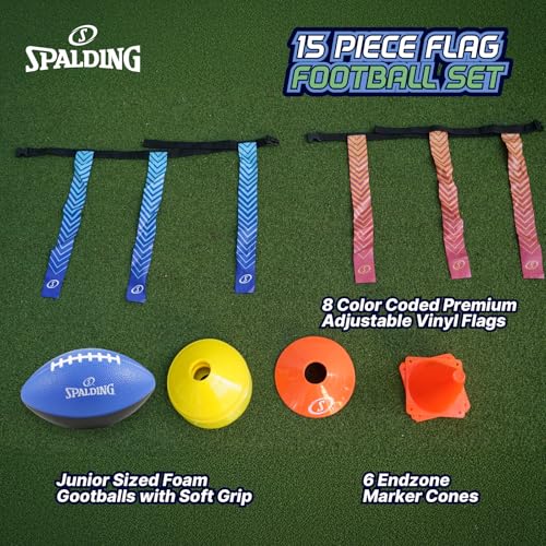 Spalding - Football Starter Set with 15-Piece Flag – Complete Kit with Flags, Belts & Cones for Kids & Adults, Backyard or Field Play, Outdoor Team Sports Game
