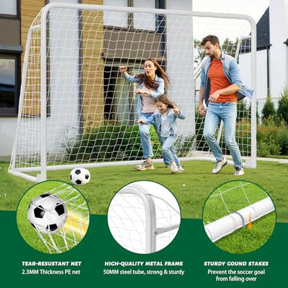 NAIZEA Soccer Goals - 24x8/21x7/18x7/12x6/16x7/10x6/8x6/6x4FT Soccer Goals for Backyard Training- Portable Metal Soccer Net for Youth & Adults - Heavy Duty Steel for Indoor Outdoor Games & Practice - size: 10ft x 6ft, style: Trainer-White/Steel