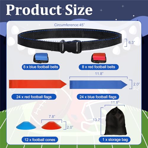 Flag Football Belts, Adjustable Flag Football Set with Flags, Cones Flag Football Belts and Flags for Youth Adults Training