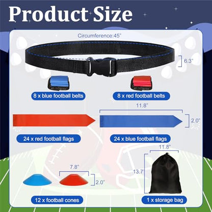 Flag Football Belts, Adjustable Flag Football Set with Flags, Cones Flag Football Belts and Flags for Youth Adults Training