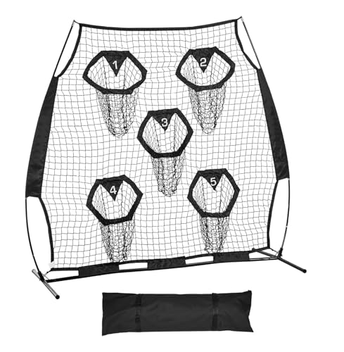 6 x 6 ft Football Trainer Throwing Net, Training Throwing Target Practice Net with 5 Target Pockets, Knotless Net Includes Straps and Portable Carry Case, Improve QB Throwing Accuracy, Black