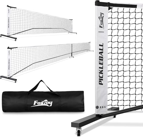 Fostoy Portable Pickleball Net Set with Wheels, Regulation Size 22 FT & Half Court 11 FT, Steady Metal Frame Pickle Ball Net Set System with Carry Bag for Backyards, Driveways, and Garages - color: Black&White