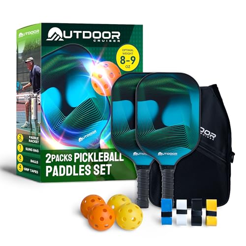 Outdoor Cruiser Pickleball Paddle Set – USAPA Approved, Premium Fiberglass Paddles with Lightweight Shock-Absorbing Grip, Includes 2 Rackets, 4 Balls, Grip Tapes, and Sling Carry Bag - color: Waves