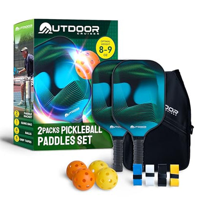 Outdoor Cruiser Pickleball Paddle Set – USAPA Approved, Premium Fiberglass Paddles with Lightweight Shock-Absorbing Grip, Includes 2 Rackets, 4 Balls, Grip Tapes, and Sling Carry Bag - color: Waves