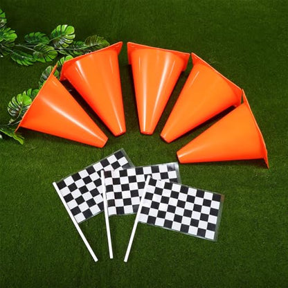 Totority Racing Cones with Hand Waving Flags Set 12 Pcs 10 Inch Traffic Cones for Outdoor Sports Agility Drills and Race Car Party Safety Signals