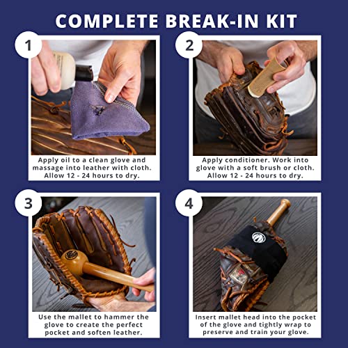 Rhino Wax - Baseball Glove Ultimate Break-in Kit - Includes Premium Oil for Ball Gloves, Mitt Conditioner, Hardwood Mallet, Wrap, Brush, and Microfiber Cloth - This is How to Break in a Glove Fast