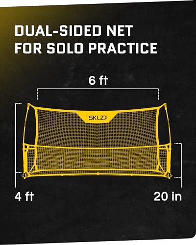 SKLZ Quickster Soccer Trainer - Dual-Sided Rebounder for Solo Passing, Receiving, Trapping Practice - Large & Small Rebound Net - Weather Resistant - Adjustable Frame, Metal Stakes & Carry Bag
