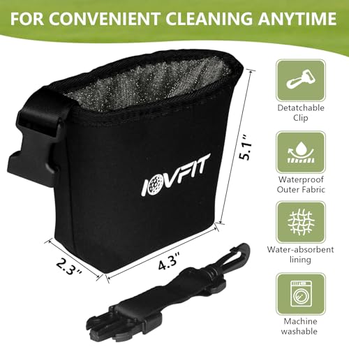 Golf Club and Golf Ball Cleaning Bag,Golf Ball Cleaner,Golf Club Cleaner,Cleans Club Grooves, Golf Bag Accessories,Machine Washable, Golfer Gifts for Men,Detachable Clip - color: black
