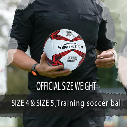 Senston Soccer Ball Size 3 & Size 4 & Size 5 for Kids and Adult Official Match Training Soccer Ball with Pump - color: red, size: size 4