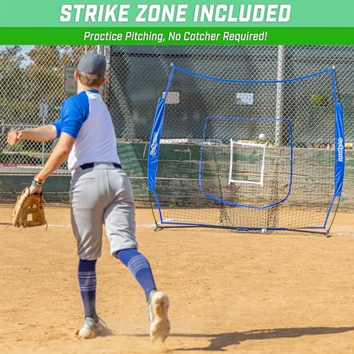 GoSports 7 x 7 ft Baseball & Softball Nets - Available in Team Colors - Batting & Pitching Net with Strike Zone - color: Royal