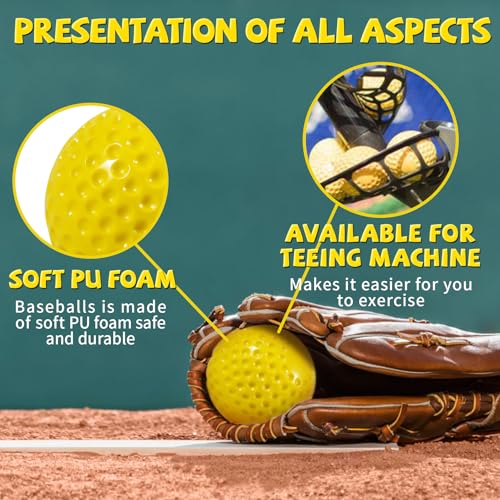 16 Pack 11 Inch Dimpled Pitching Machine Softballs - Yellow Training Baseballs for Youth Batting Practice, Compatible with Most Baseball/Softball Pitching Machines