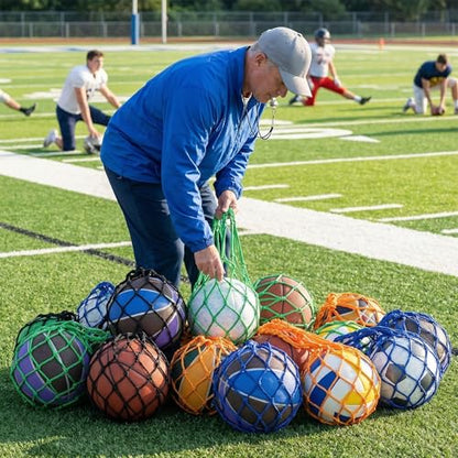 Jucoan 12 Pack Soccer Ball Bags, Single Ball Carrier Bags, Nylon Net Bags with Handles for Carrying Football Basketball, Volleyball, Fits Size 3, 4, 5
