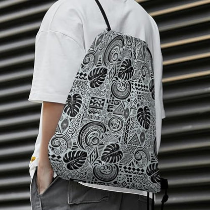 Swimming Drawstring Sack Waterproof Gym Backpack for Beach Sports Yoga Gear, Lightweight Unisex, Polynesian Tattoo Tapa Designs In Blue Bags - color: Picture (631)
