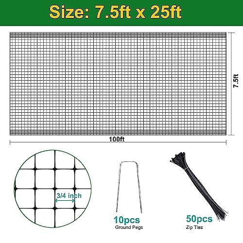 KLEWEE Bird Netting, 7.5 x 25 FT Heavy Plastic Duty Garden Netting to Protect Fruit Trees, Plants and Vegetables Against Birds, Deer, Squirrels and Other Animals - size: 7.5 x 25 FT
