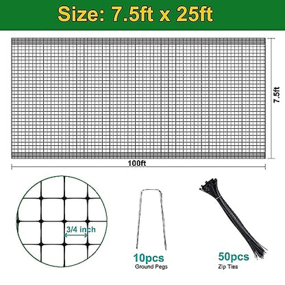 KLEWEE Bird Netting, 7.5 x 25 FT Heavy Plastic Duty Garden Netting to Protect Fruit Trees, Plants and Vegetables Against Birds, Deer, Squirrels and Other Animals - size: 7.5 x 25 FT