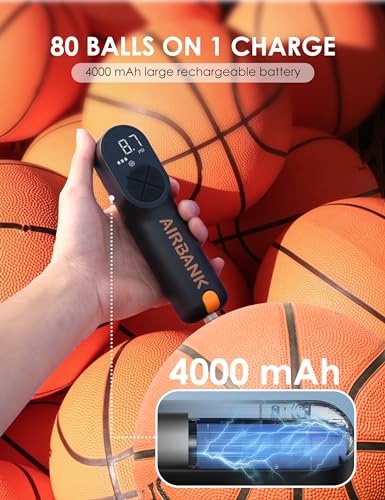 AIRBANK Electric Ball Pump MAKO, 4000mAh Basketball Pump, 20PSI Fast Smart Air Pump Inflation & Deflation with Accurate Pressure Gauge for Soccer, Football, Volleyball, Basketball, Balloon