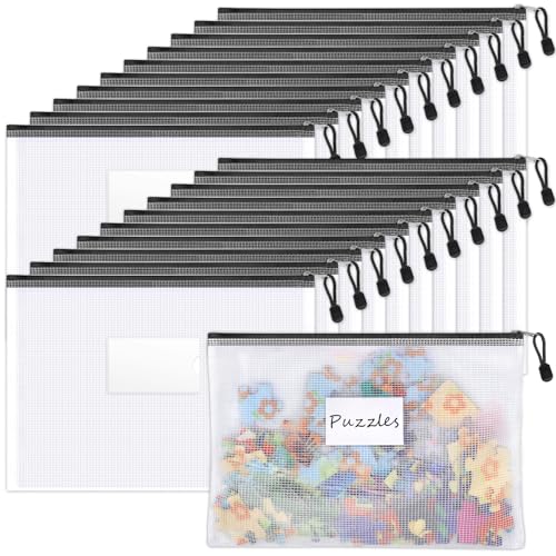 Sooez 20 Pack Mesh Zipper Pouch Bags, A4 Letter Size Zipper Bag with Label Pocket, Waterproof Pouches Classroom Organizer, Board Game Toy Storage, Document Bag Teacher School Office Supplies, Black - style: 20 Pack (All Black)