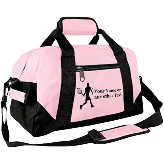 14” Small Sports Duffel Bags for Kids - Waterproof Travel Duffle with Name & Tennis Design - Pink Two-Toned Kids Weekender Bag for Boys and Girls - color: Pink, style: Tennis