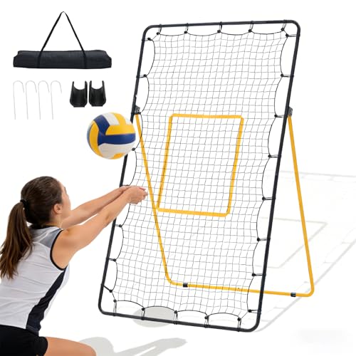 NEWBULIG Volleyball Rebounder Net 7x4 ft, 5-Angle Adjustable Bounce Back Training Equipment, Durable Net for Practicing Volleying, Bumping, Spiking, Easy Setup & Portable Travel Bag for Storage - color: Black&Yellow