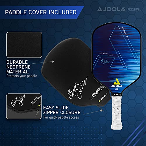 JOOLA Ben Johns CAS 16mm Carbon Fiber Pickleball Paddle - CAS Surface Tech - Control & Power Paddle - USAP Approved - Aero Curve - Feel-Tec Pure Grip - NFC Chip - color: Blue with Cover, size: Hyperion