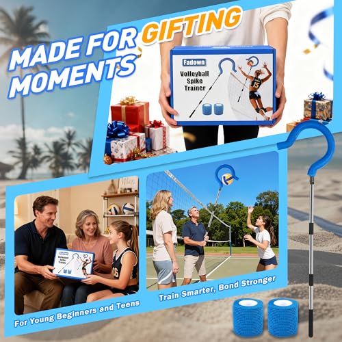 Adjustable Volleyball Spike Trainer with Question Mark Hook, Portable Lightweight Hitting Trainer for Serving, Spiking & Jump Training, Real-Ball Feel, Volleyball Gift for Beginners & Pros (No Ball)