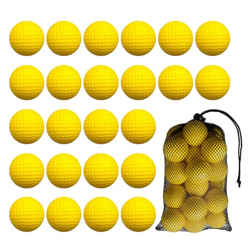 24 Pack Foam Golf Practice Balls,Practice Golf Balls for Backyard,Realistic Feel and Limited Flight Soft Golf Balls for Indoor or Outdoor Training - color: Yellow