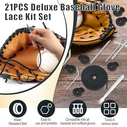 Anglekai 21PCS Baseball Glove Lace Needles Kit, Softball Glove Repair Lace Kit with 8PCS Needles/ 78 in Leather Strip/ 10 Locks/Bag (Black)