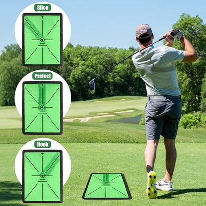 3 in 1 Golf Hitting Mats Training Equipment, Golf Practice Mat with Instant Swing Path Feedback, No-Slip Heavy Duty Rubber Base with 3 Replaceable Golf Training Mats