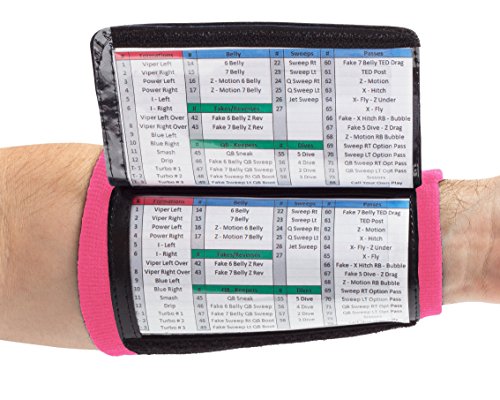 WristCoaches Football Play Wristbands - Youth Quarterback Gear - Wristband Playbook - Softball Wristbands for Signs - color: Pink