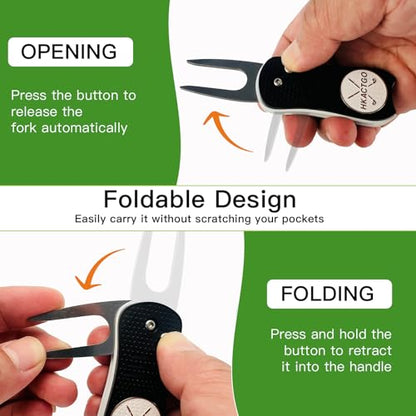 Golf Divot Repair Tool with Premium Metal Gift Box, Heavy Duty 2-Layer Stainless Steel & ABS, Thicker & Harder Prongs, Foldable, Magnetic Ball Marker,Green - color: Blue
