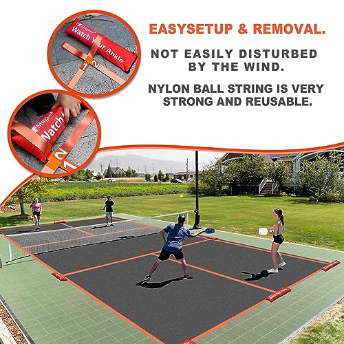 PortablePickleball Court Marking Kit,Innovative, 10 Zippered sandbags Keep thewind from Messing Around,Temporary Pickleball Boundary Lines, 8 Nylon webbings, Net Not Included