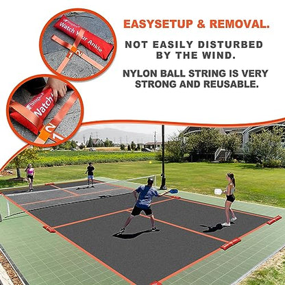 PortablePickleball Court Marking Kit,Innovative, 10 Zippered sandbags Keep thewind from Messing Around,Temporary Pickleball Boundary Lines, 8 Nylon webbings, Net Not Included
